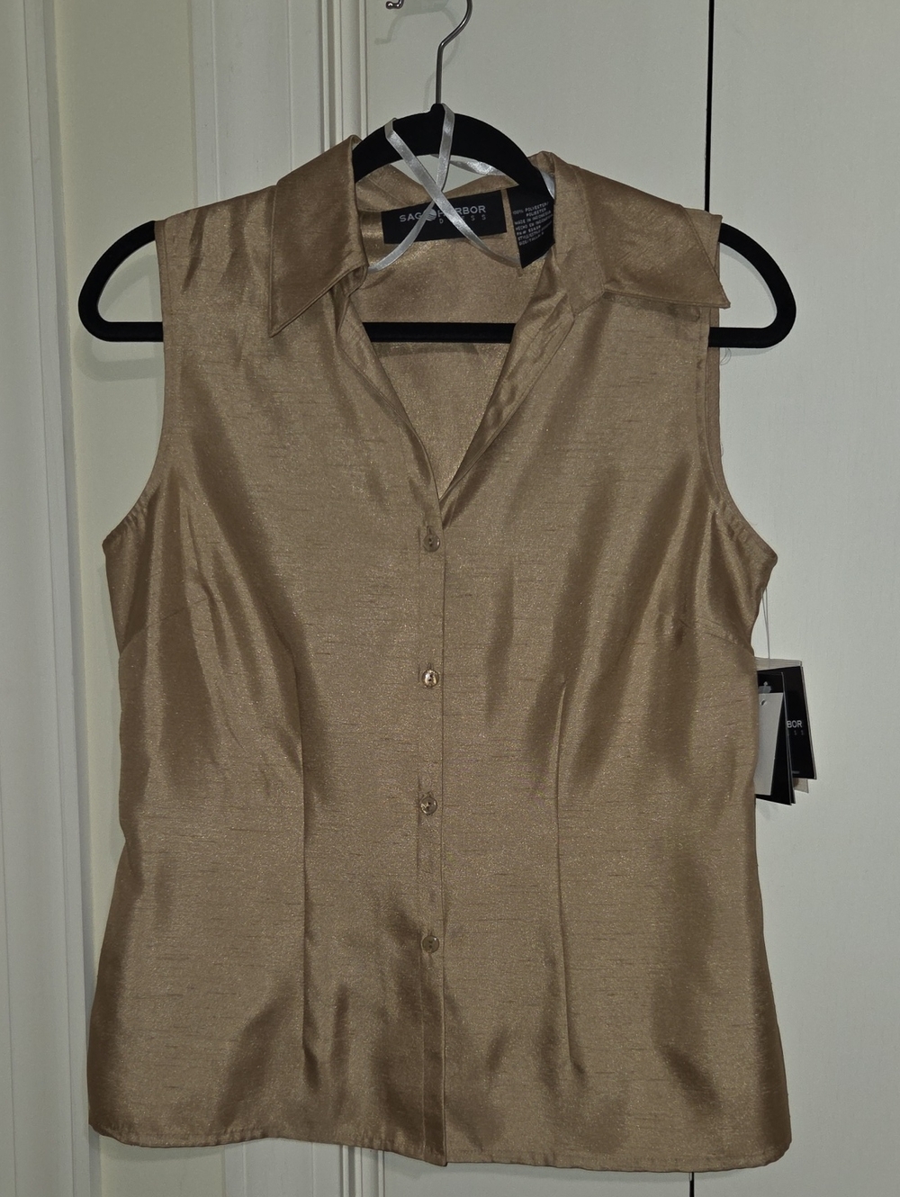 Sag Harbor Sleeveless Button-Up Blouse - Taupe Gold Tone